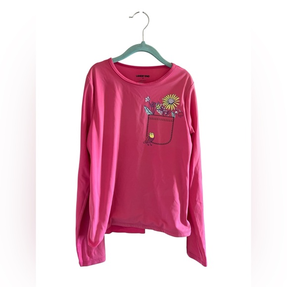 Lands’ End Girls Long Sleeve Rash Guard – Pink Floral Pocket Print (Size 12) - Picture 1 of 3
